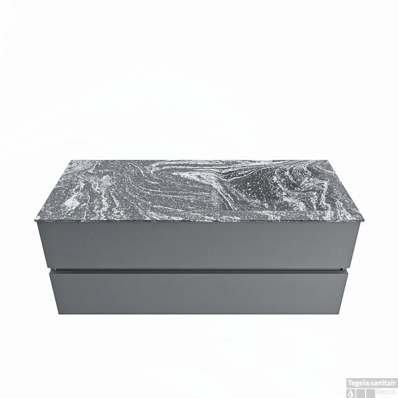 MONDIAZ VICA-DLUX 120cm badmeubel onderkast Plata 2 lades. Inbouw wastafel CLOUD rechts zonder kraangat, kleur Lava. Beperkte Voorraad