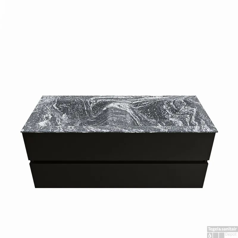 Seizoensaanbieding MONDIAZ VICA-DLUX 120cm badmeubel onderkast Urban 2 lades. Inbouw wastafel CLOUD dubbel 2 kraangaten, kleur Lava.