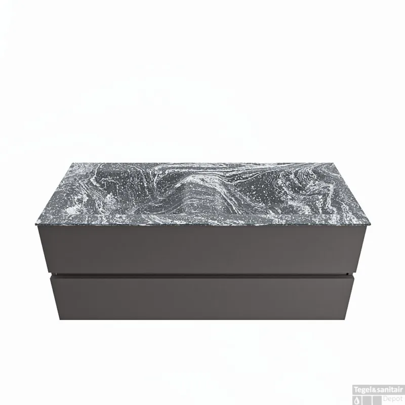 Dagaanbieding MONDIAZ VICA-DLUX 120cm badmeubel onderkast Dark grey 2 lades. Inbouw wastafel CLOUD dubbel zonder kraangat, kleur Lava.