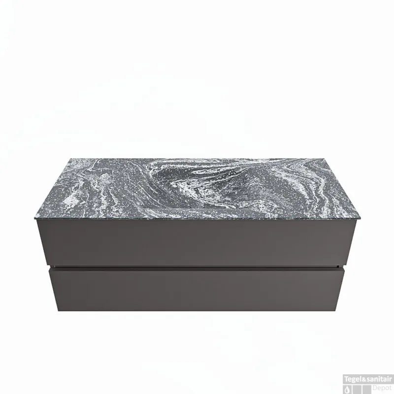 Shop Nu MONDIAZ VICA-DLUX 120cm badmeubel onderkast Dark grey 2 lades. Inbouw wastafel CLOUD midden 1 kraangat, kleur Lava.