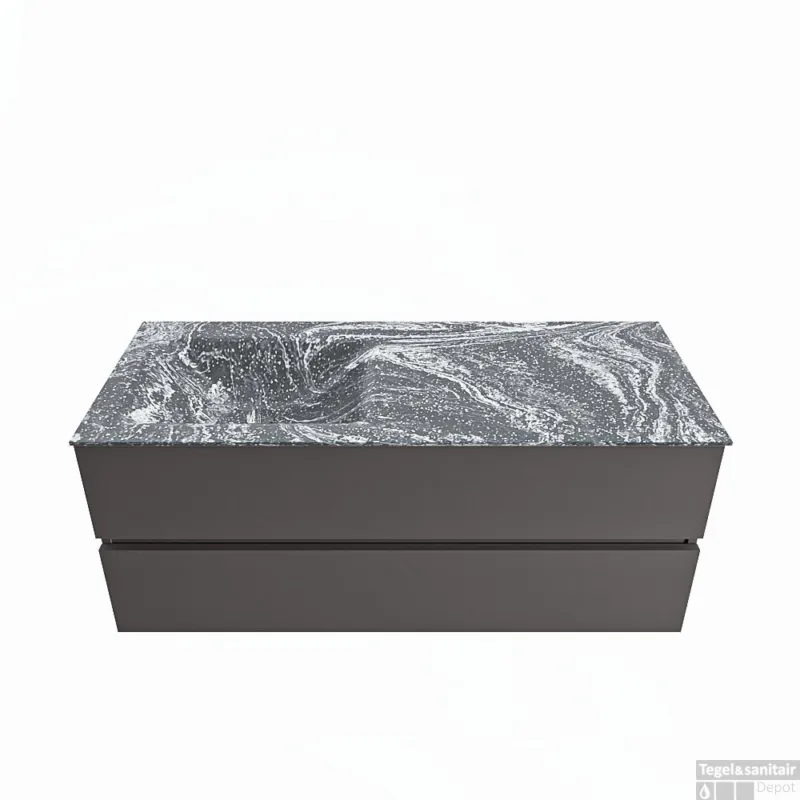 Bestseller MONDIAZ VICA-DLUX 120cm badmeubel onderkast Dark grey 2 lades. Inbouw wastafel CLOUD links 1 kraangat, kleur Lava.
