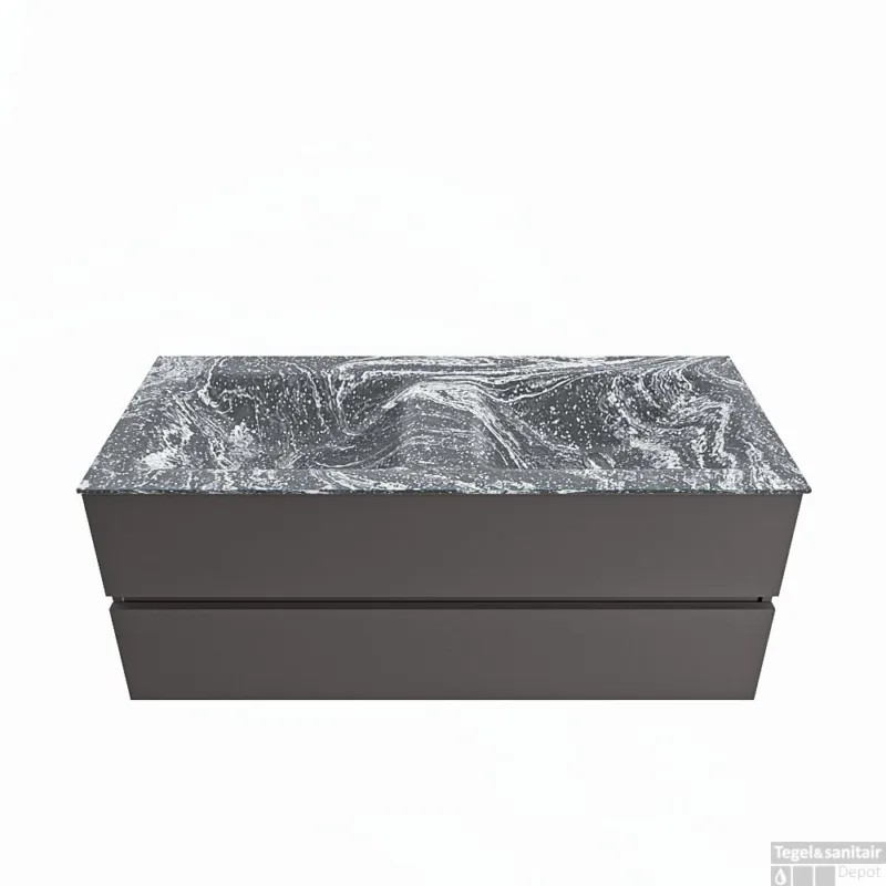Must-Have MONDIAZ VICA-DLUX 120cm badmeubel onderkast Dark grey 2 lades. Inbouw wastafel CLOUD dubbel 2 kraangaten, kleur Lava.