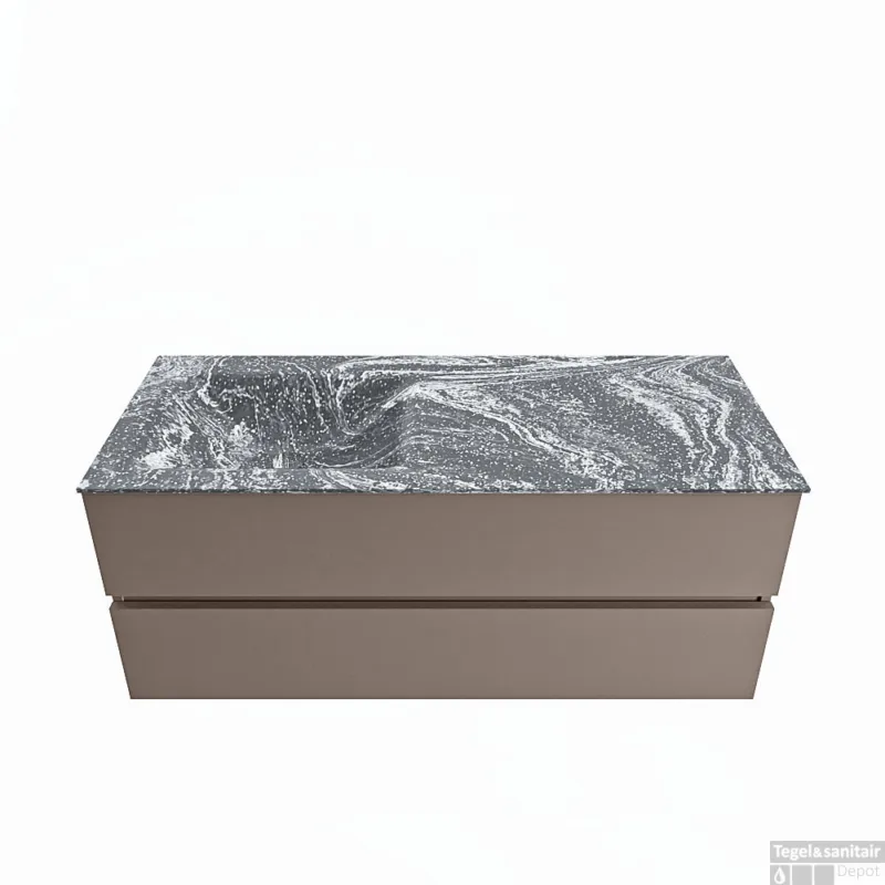 Dagaanbieding MONDIAZ VICA-DLUX 120cm badmeubel onderkast Smoke 2 lades. Inbouw wastafel CLOUD links zonder kraangat, kleur Lava.