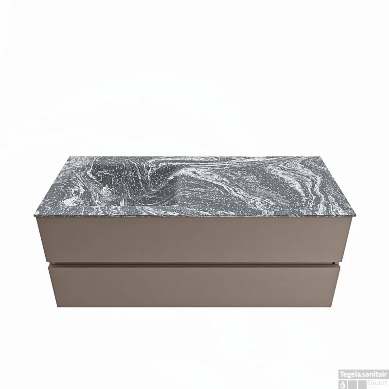 Tijdelijk Beschikbaar MONDIAZ VICA-DLUX 120cm badmeubel onderkast Smoke 2 lades. Inbouw wastafel CLOUD links 1 kraangat, kleur Lava.
