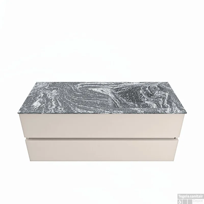 Veilige Betaling MONDIAZ VICA-DLUX 120cm badmeubel onderkast Linen 2 lades. Inbouw wastafel CLOUD rechts zonder kraangat, kleur Lava.