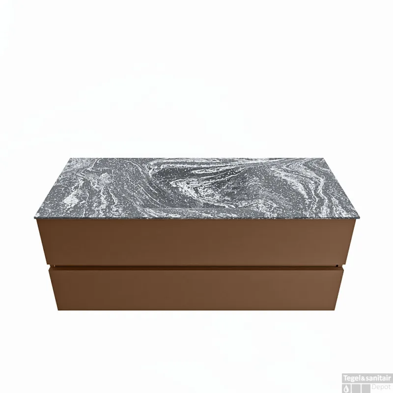 MONDIAZ VICA-DLUX 120cm badmeubel onderkast Rust 2 lades. Inbouw wastafel CLOUD midden zonder kraangat, kleur Lava. Flitsaanbieding
