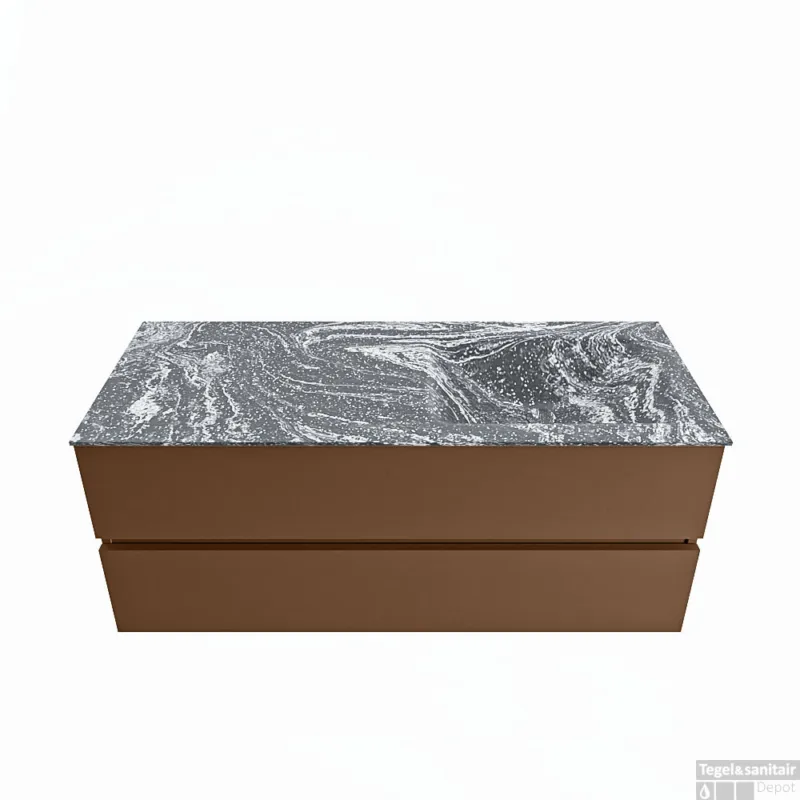 MONDIAZ VICA-DLUX 120cm badmeubel onderkast Rust 2 lades. Inbouw wastafel CLOUD rechts zonder kraangat, kleur Lava. Gratis Retour