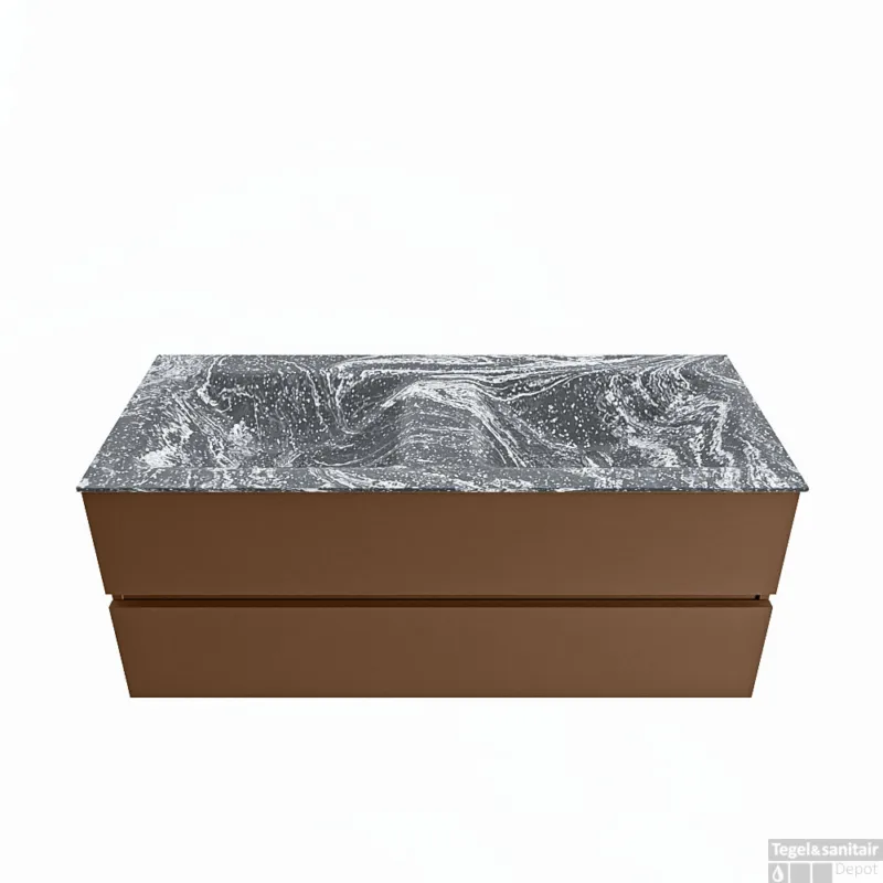 MONDIAZ VICA-DLUX 120cm badmeubel onderkast Rust 2 lades. Inbouw wastafel CLOUD dubbel zonder kraangat, kleur Lava. Seizoensaanbieding