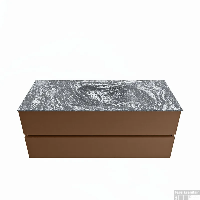 MONDIAZ VICA-DLUX 120cm badmeubel onderkast Rust 2 lades. Inbouw wastafel CLOUD midden 1 kraangat, kleur Lava. Alleen Vandaag