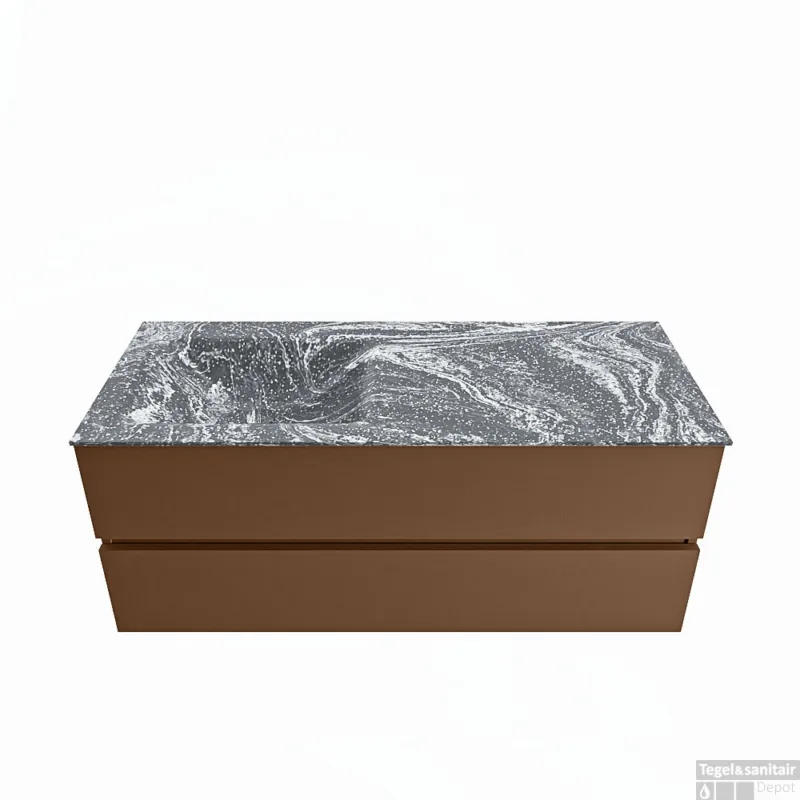 MONDIAZ VICA-DLUX 120cm badmeubel onderkast Rust 2 lades. Inbouw wastafel CLOUD links 1 kraangat, kleur Lava. Merkproduct
