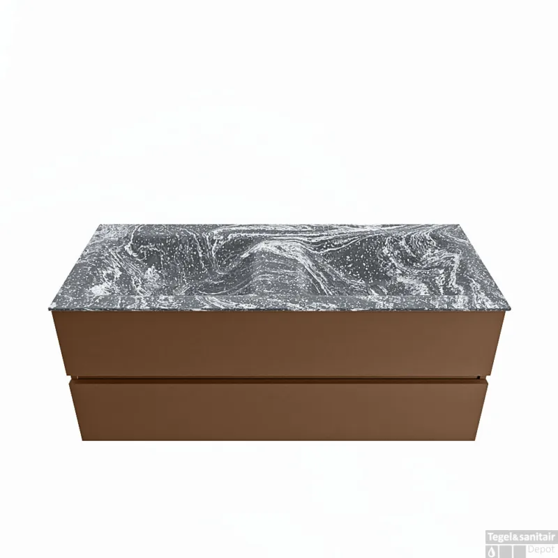 Exclusieve Aanbieding MONDIAZ VICA-DLUX 120cm badmeubel onderkast Rust 2 lades. Inbouw wastafel CLOUD dubbel 2 kraangaten, kleur Lava.