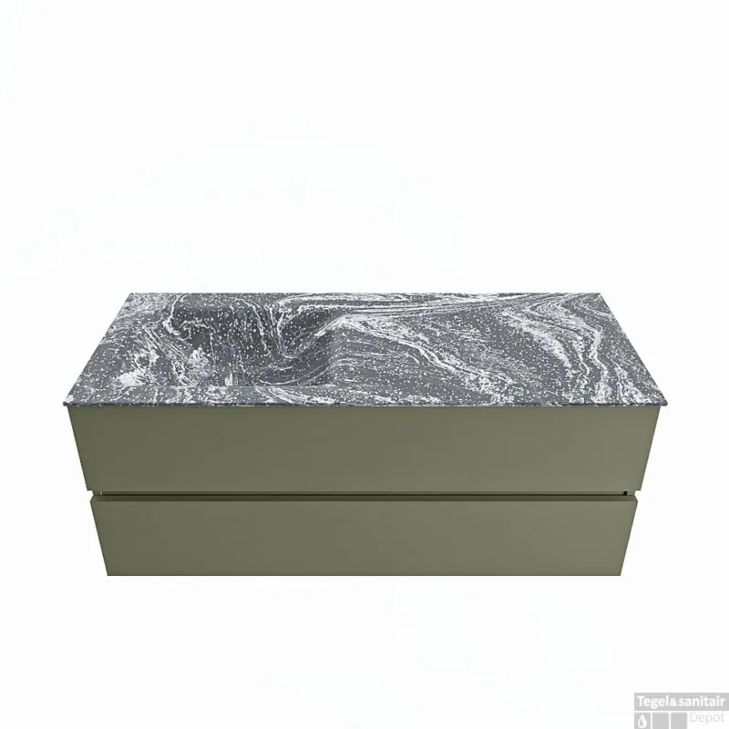 Nu Kopen MONDIAZ VICA-DLUX 120cm badmeubel onderkast Army 2 lades. Inbouw wastafel CLOUD links zonder kraangat, kleur Lava.