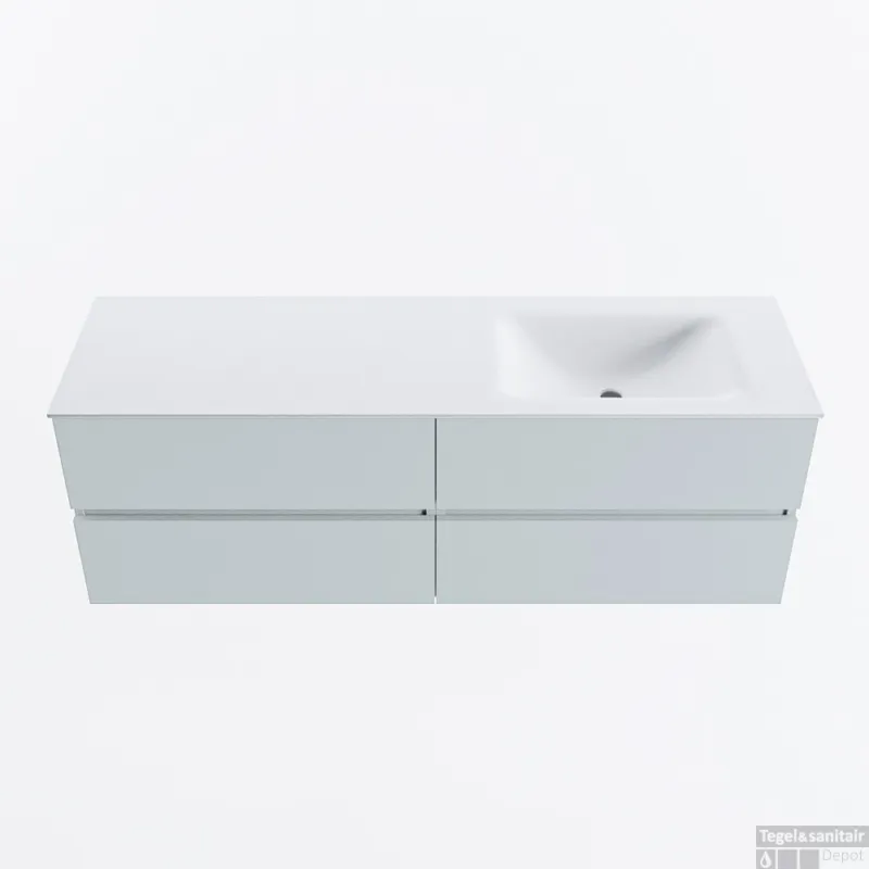 Populair MONDIAZ VICA 150cm badmeubel onderkast Clay 4 lades. Wastafel CLOUD rechts 1 kraangat, kleur Talc.