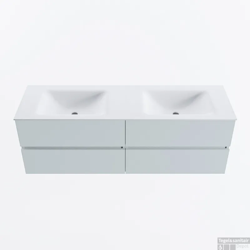Gecertificeerd MONDIAZ VICA 150cm badmeubel onderkast Clay 4 lades. Wastafel CLOUD dubbel zonder kraangat, kleur Talc.