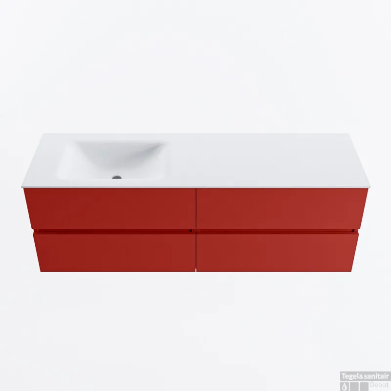 Nu Kopen MONDIAZ VICA 150cm badmeubel onderkast Fire 4 lades. Wastafel CLOUD links 1 kraangat, kleur Talc.
