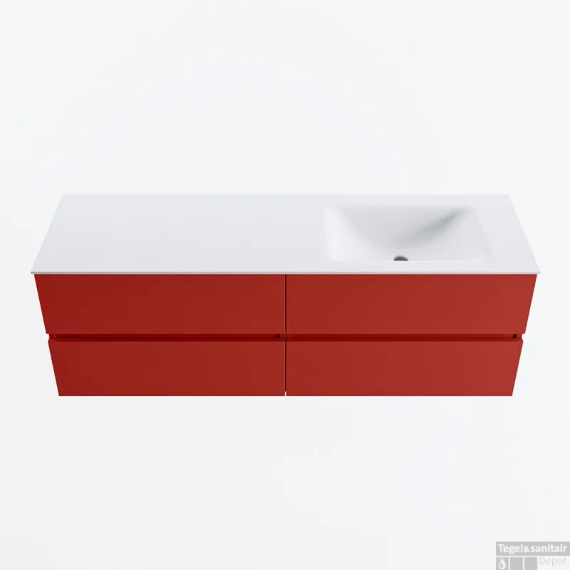 Aanbieding MONDIAZ VICA 150cm badmeubel onderkast Fire 4 lades. Wastafel CLOUD rechts 1 kraangat, kleur Talc.