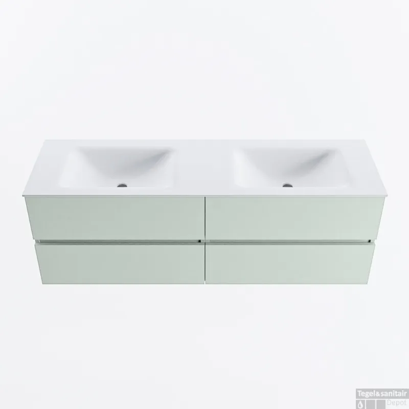 Gecertificeerd MONDIAZ VICA 150cm badmeubel onderkast Greey 4 lades. Wastafel CLOUD dubbel 2 kraangaten, kleur Talc.