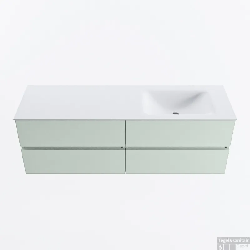 Betaalbaar MONDIAZ VICA 150cm badmeubel onderkast Greey 4 lades. Wastafel CLOUD rechts zonder kraangat, kleur Talc.