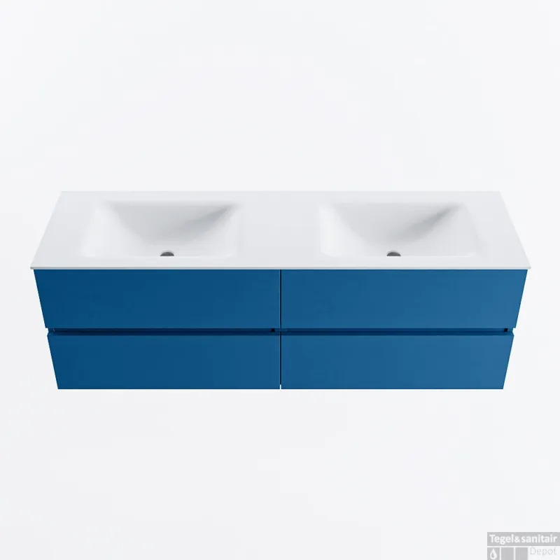 Nieuw MONDIAZ VICA 150cm badmeubel onderkast Jeans 4 lades. Wastafel CLOUD dubbel 2 kraangaten, kleur Talc.