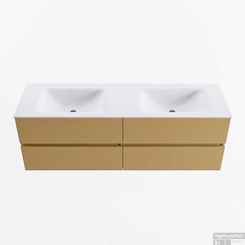 Hoge Kwaliteit MONDIAZ VICA 150cm badmeubel onderkast Oro 4 lades. Wastafel CLOUD dubbel 2 kraangaten, kleur Talc.