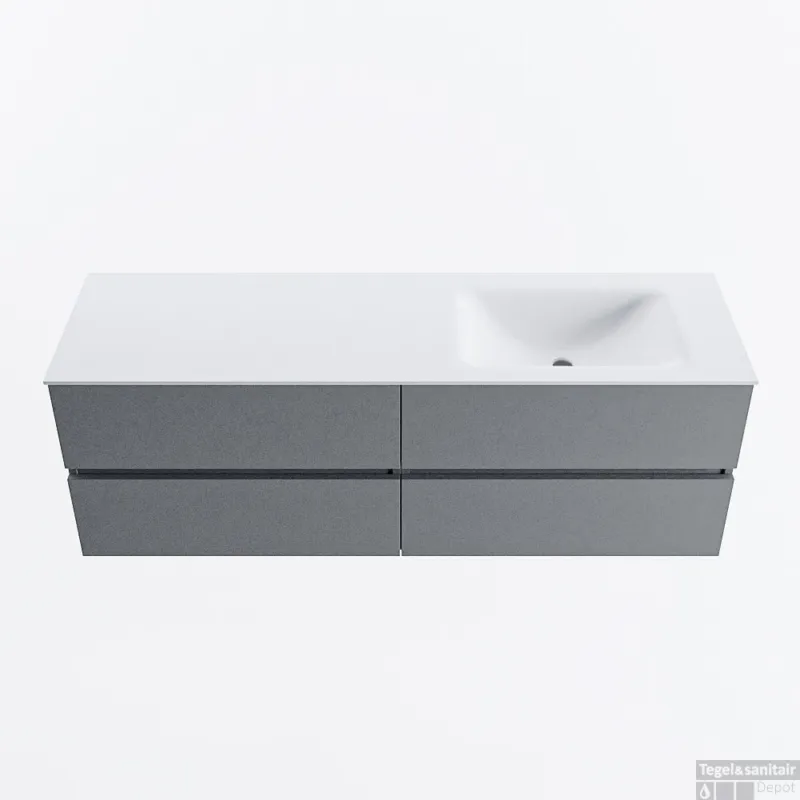 Premium MONDIAZ VICA 150cm badmeubel onderkast Plata 4 lades. Wastafel CLOUD rechts 1 kraangat, kleur Talc.