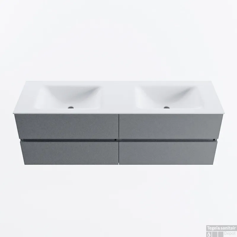 Betaalbaar MONDIAZ VICA 150cm badmeubel onderkast Plata 4 lades. Wastafel CLOUD dubbel 2 kraangaten, kleur Talc.
