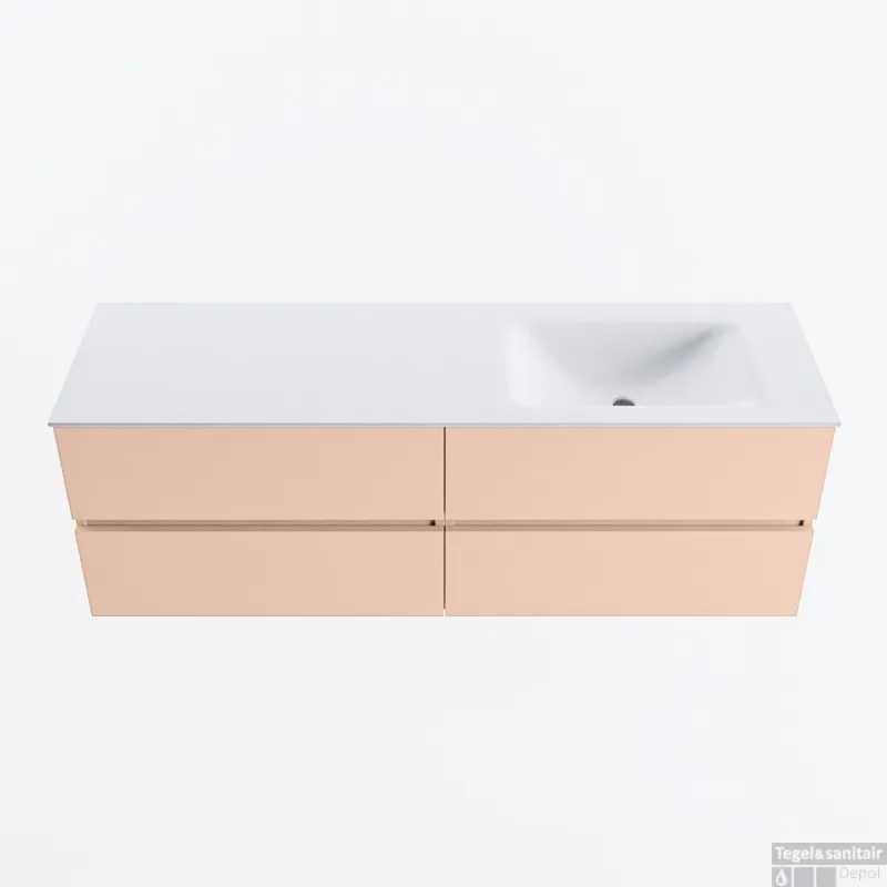 Populair MONDIAZ VICA 150cm badmeubel onderkast Rosee 4 lades. Wastafel CLOUD rechts zonder kraangat, kleur Talc.