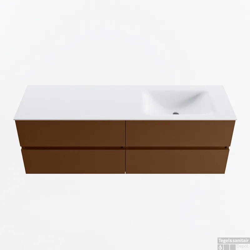Goedkoop MONDIAZ VICA 150cm badmeubel onderkast Rust 4 lades. Wastafel CLOUD rechts zonder kraangat, kleur Talc.
