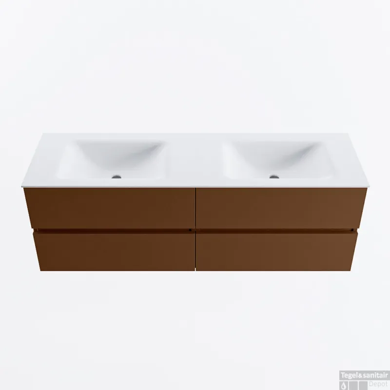 Fabrieksprijs MONDIAZ VICA 150cm badmeubel onderkast Rust 4 lades. Wastafel CLOUD dubbel zonder kraangat, kleur Talc.