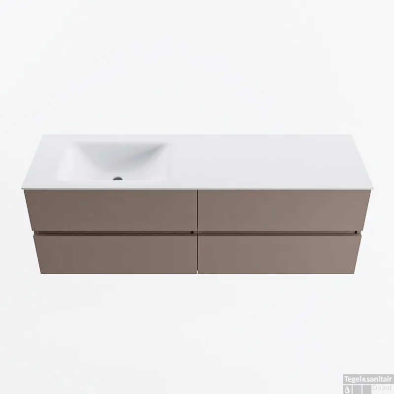 Populair MONDIAZ VICA 150cm badmeubel onderkast Smoke 4 lades. Wastafel CLOUD links 1 kraangat, kleur Talc.
