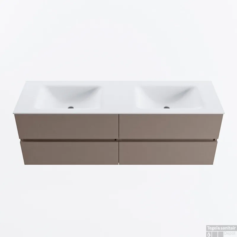 Veilige Betaling MONDIAZ VICA 150cm badmeubel onderkast Smoke 4 lades. Wastafel CLOUD dubbel 2 kraangaten, kleur Talc.
