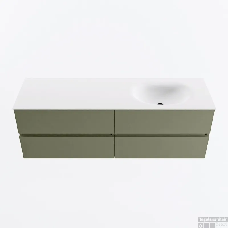 Speciale Aanbieding MONDIAZ VICA 150cm badmeubel onderkast Army 4 lades. Wastafel MOON rechts zonder kraangat, kleur Talc.