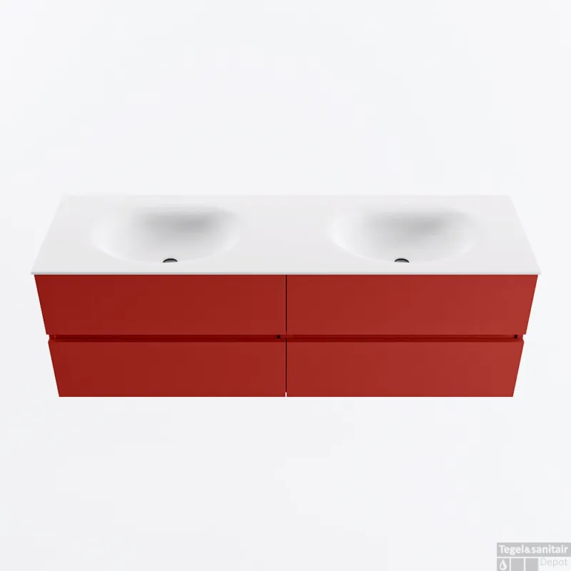 Op = Op MONDIAZ VICA 150cm badmeubel onderkast Fire 4 lades. Wastafel MOON dubbel 2 kraangaten, kleur Talc.
