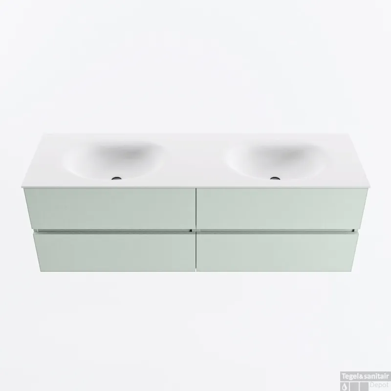 Populair MONDIAZ VICA 150cm badmeubel onderkast Greey 4 lades. Wastafel MOON dubbel 2 kraangaten, kleur Talc.