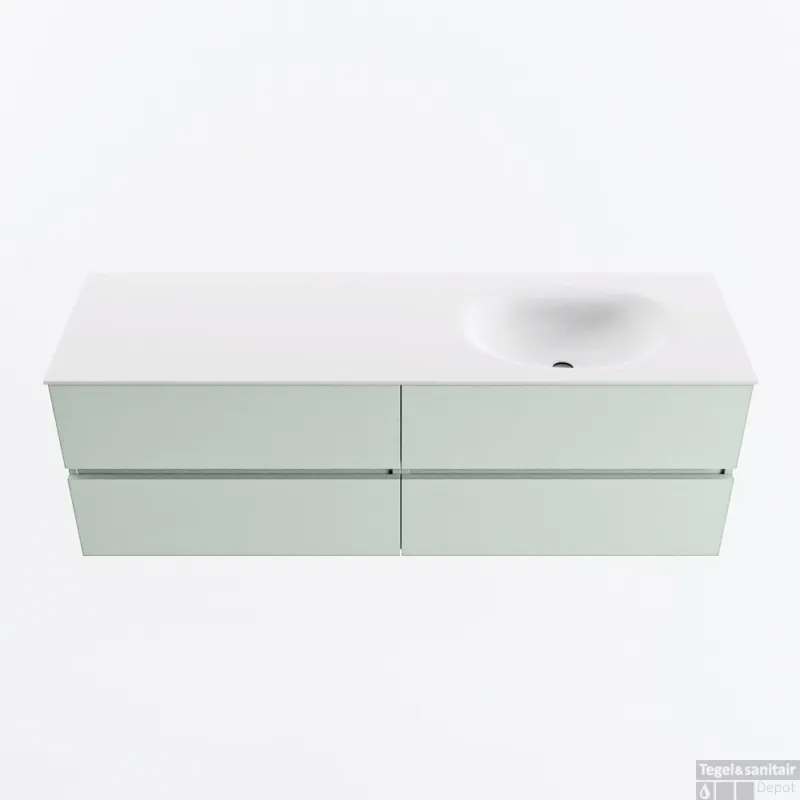 Superprijs MONDIAZ VICA 150cm badmeubel onderkast Greey 4 lades. Wastafel MOON rechts zonder kraangat, kleur Talc.