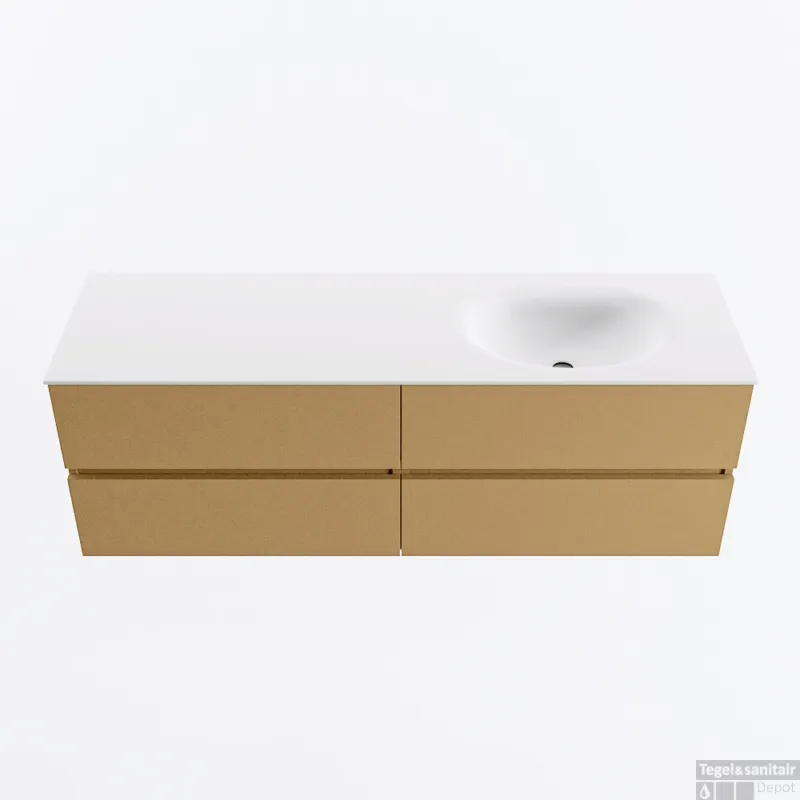 Exclusieve Aanbieding MONDIAZ VICA 150cm badmeubel onderkast Oro 4 lades. Wastafel MOON rechts zonder kraangat, kleur Talc.