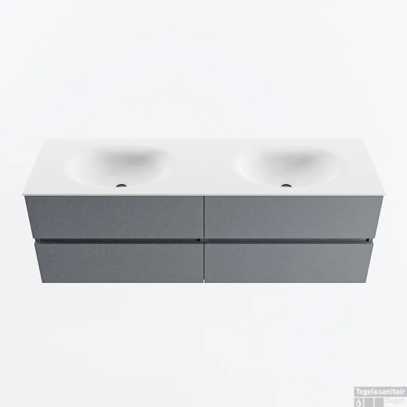 Alleen Vandaag MONDIAZ VICA 150cm badmeubel onderkast Plata 4 lades. Wastafel MOON dubbel zonder kraangat, kleur Talc.