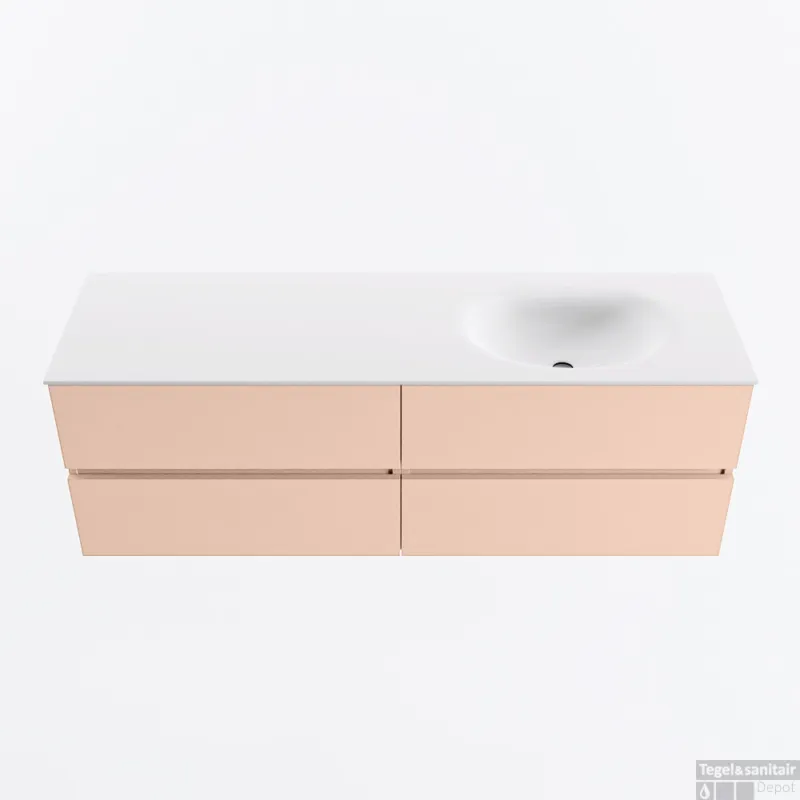 Op = Op MONDIAZ VICA 150cm badmeubel onderkast Rosee 4 lades. Wastafel MOON rechts 1 kraangat, kleur Talc.