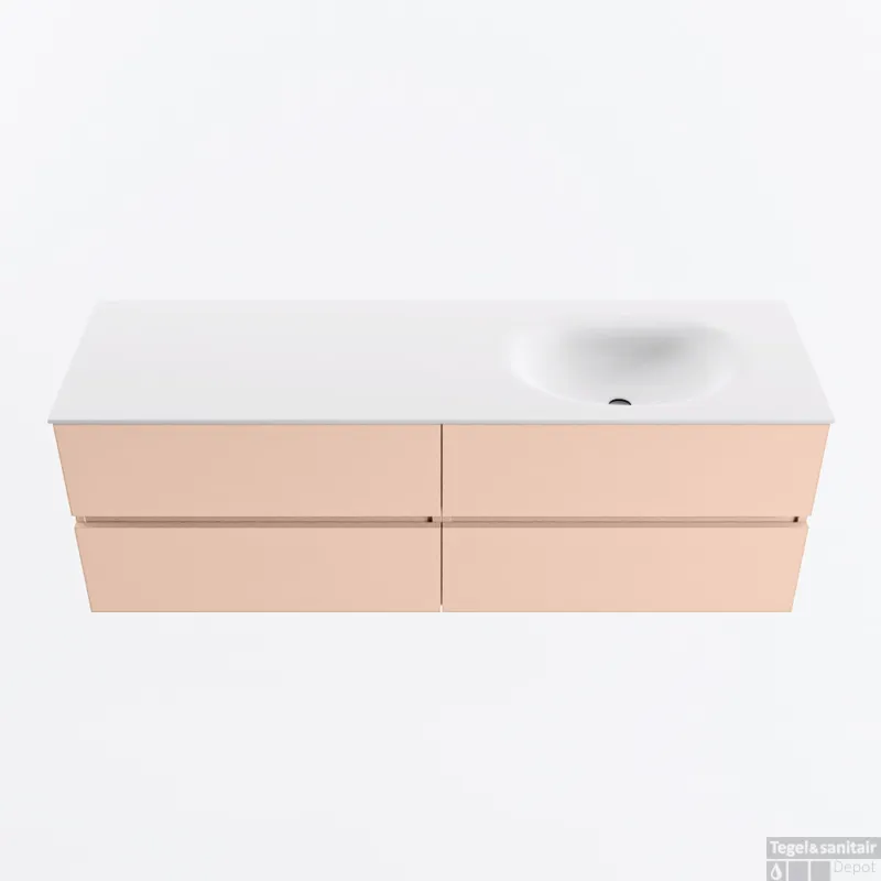 Snelle Levering MONDIAZ VICA 150cm badmeubel onderkast Rosee 4 lades. Wastafel MOON rechts zonder kraangat, kleur Talc.
