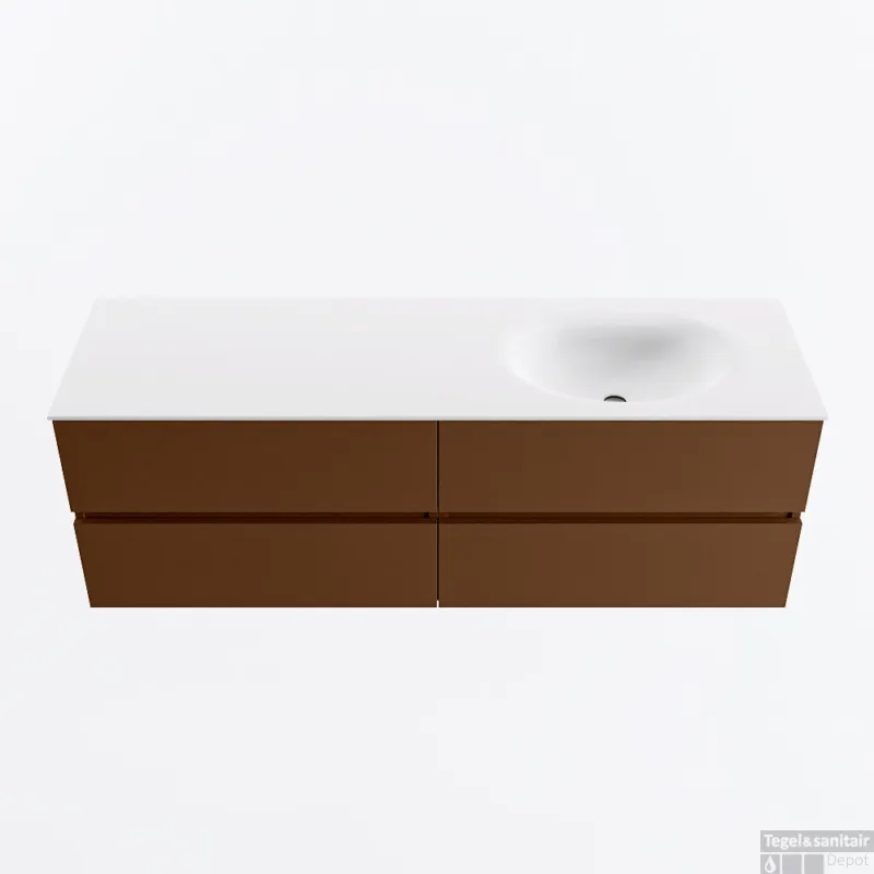 Shop Nu MONDIAZ VICA 150cm badmeubel onderkast Rust 4 lades. Wastafel MOON rechts 1 kraangat, kleur Talc.