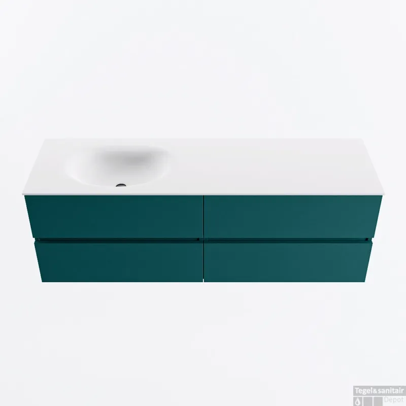 Shop Nu MONDIAZ VICA 150cm badmeubel onderkast Smag 4 lades. Wastafel MOON links zonder kraangat, kleur Talc.