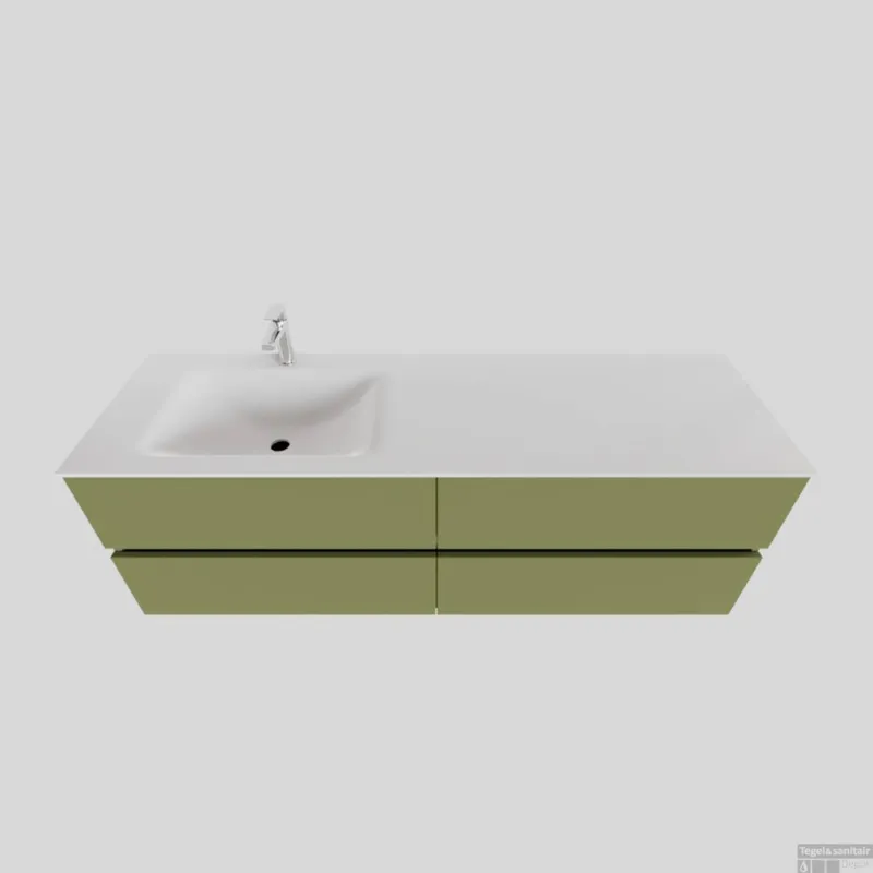 Nieuw Badkamermeubel Solid Surface BWS Oslo 150x46 cm Links Mat Groen 4 Laden (met 1 kraangat)
