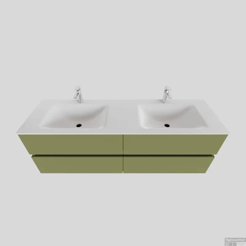 Nu Kopen Badkamermeubel Solid Surface BWS Oslo 150x46 cm Dubbel Mat Groen 4 Laden (2 kraangaten)