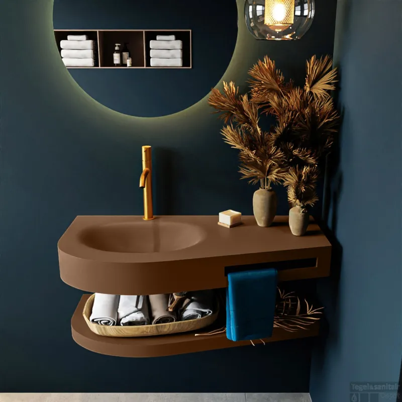 Speciale Aanbieding MONDIAZ RIVA 100cm Wastafel met planchet kleur Rust. Wastafel DULCET links 1 kraangaten kleur Rust.