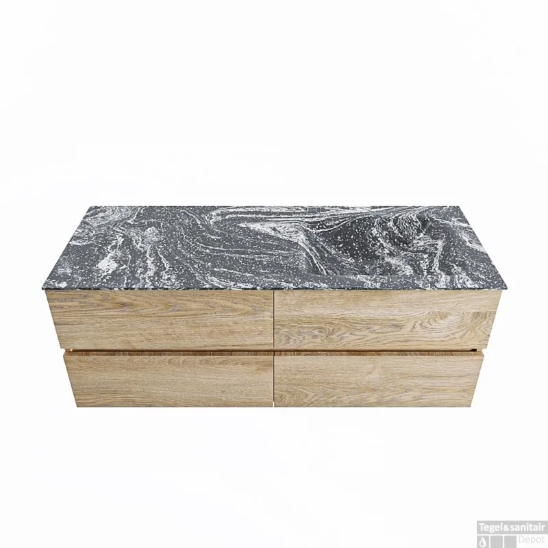 MONDIAZ VICA-DLUX 130cm badmeubel onderkast Washed Oak 4 lades. Inbouw wastafel CLOUD rechts zonder kraangat, kleur Lava. Populair