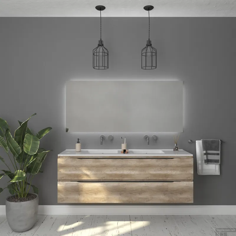 Badkamermeubelset Gliss Design Hera Mat Zwart 140cm 4 Laden Oud Grijs Eiken (Keuze Wastafel) Hoge Kwaliteit