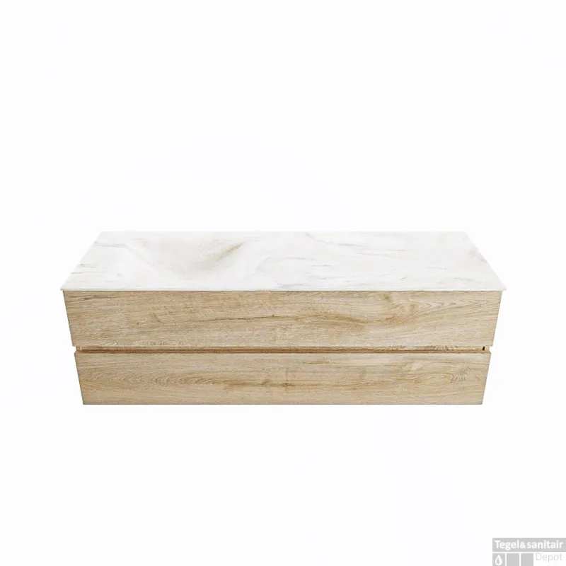 Direct Beschikbaar MONDIAZ VICA-DLUX 150cm badmeubel onderkast Washed Oak 2 lades. Inbouw wastafel CLOUD links zonder kraangat, kleur Ostra.