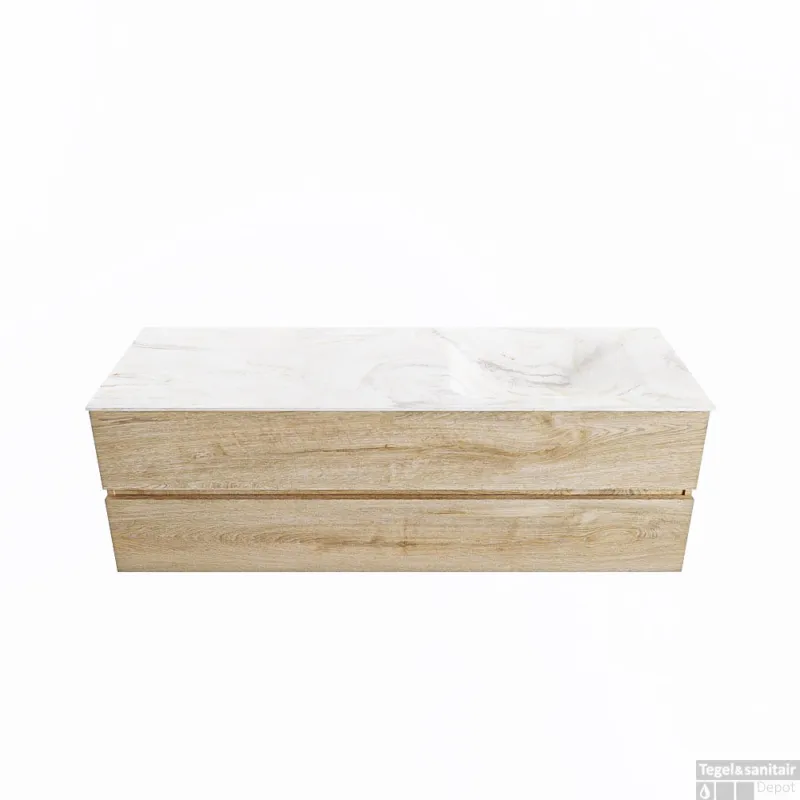 MONDIAZ VICA-DLUX 150cm badmeubel onderkast Washed Oak 2 lades. Inbouw wastafel CLOUD rechts 1 kraangat, kleur Ostra. Meest Verkocht