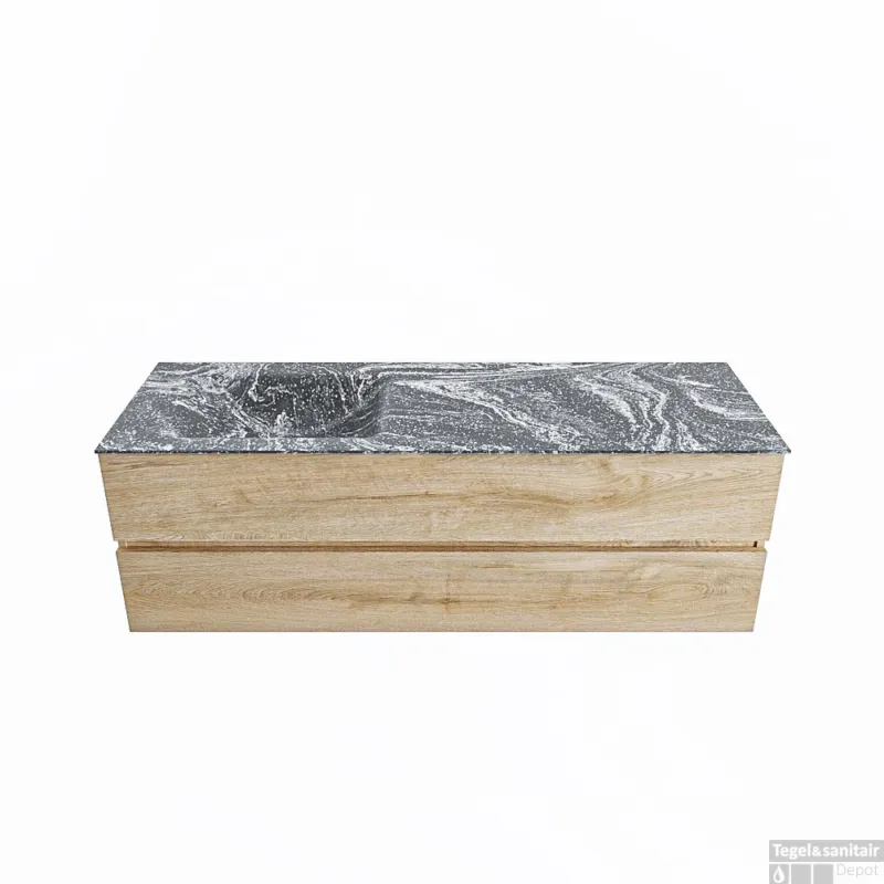 MONDIAZ VICA-DLUX 150cm badmeubel onderkast Washed Oak 2 lades. Inbouw wastafel CLOUD links 1 kraangat, kleur Lava. Koopje