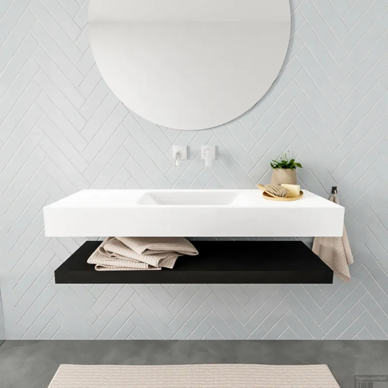 Badkamermeubel BWS Ibiza 120 cm met Mat Zwart Planchet Solid Surface Wastafel Mat Wit (acht varianten) Betrouwbaar